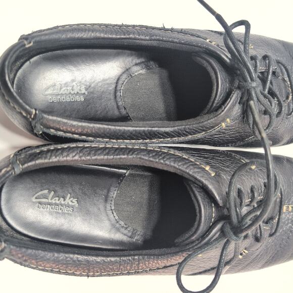 Clarks Leather Bendables Black Lace Up Shoes Women’s Size 12W Oxford Sneaker - Picture 4 of 8